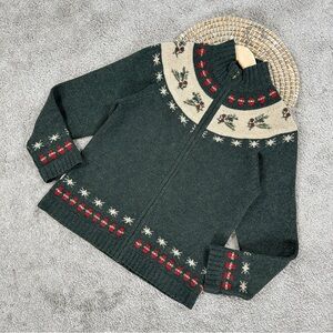 Woolrich Women’s Vintage 100% Lambswool Embroidered Full Zip Sweater Green XS